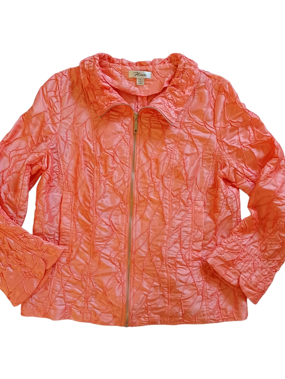 Flair Women's Jacket Peach Full Zip Unique Textured Shiny Lightweight Size XL